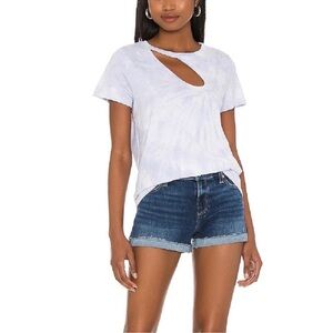 PAIGE Blue Denim Jean Shorts Size 27 Raw Hem Mid Rise